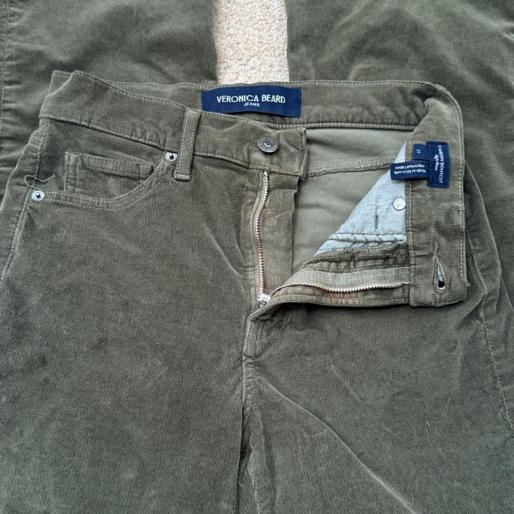 Veronica Beard The Cameron High Rise Bootcut Army Green Corduroy Pants Size 27 - Picture 8 of 12